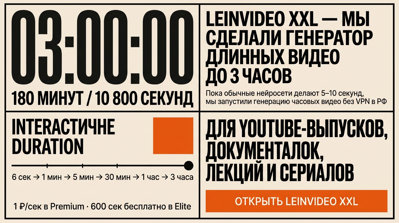 LeinVideo XXL chronograph on LeinGPT - long video generation up to 3 hours (180 minutes / 10,800 seconds)